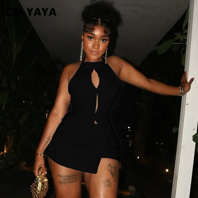 CM.YAYA 2025 Summer Women's Set Sleeveless Hollow Out Top+ Skirts Shorts Cute Street Two 2 Piece Sets Street Outfits Tracksuit