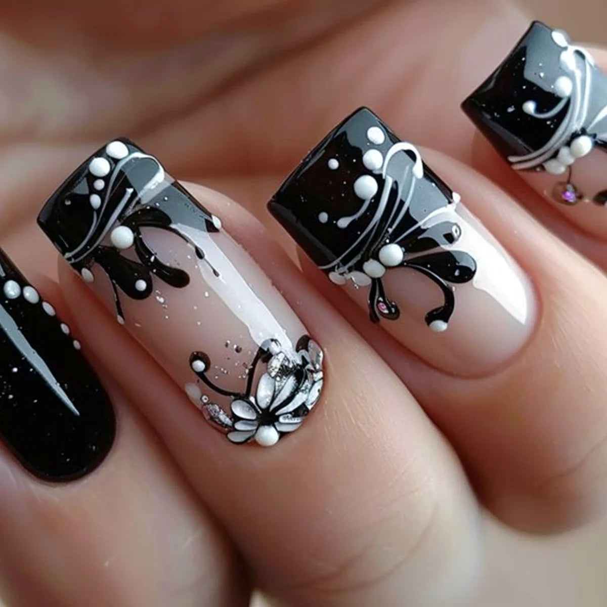 24pcs French Press on Nails Blue False Nails Wearable Stick-on Nails Fake Nail Uñas Postizas Накладные Ногти Faux Ongles 네일팁