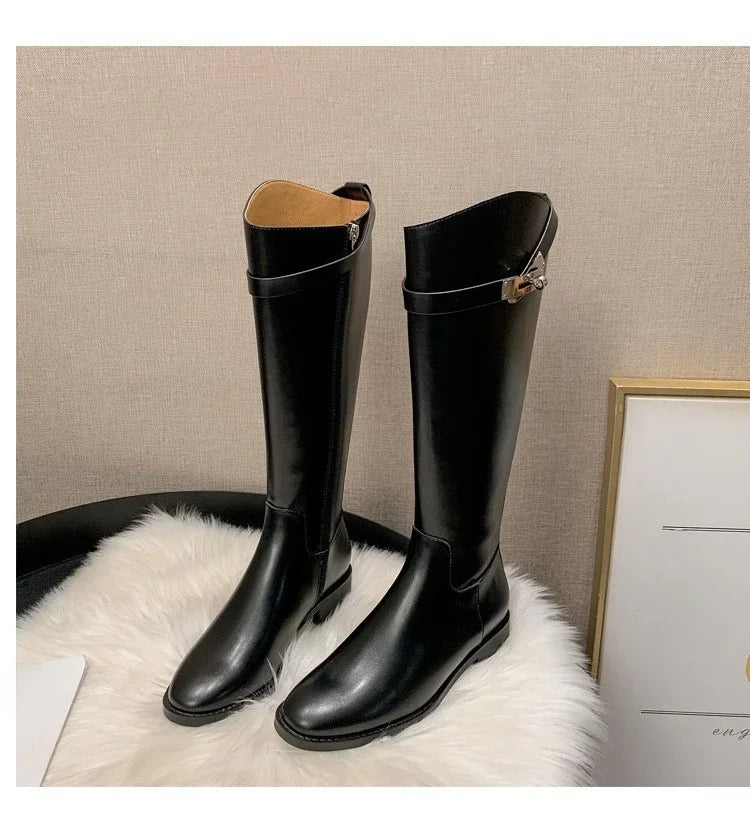 Hot New Simple Thigh-high Boots Women's Thick Soles But Knee Elongated Thigh-high Boots Black