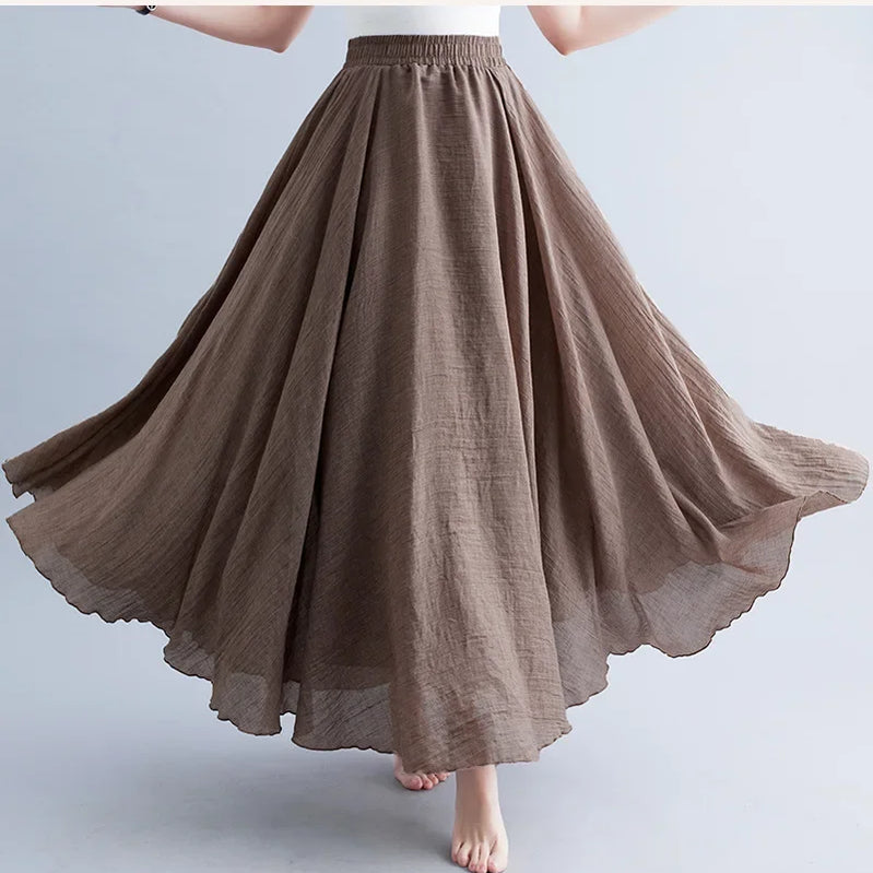 Fashion Cotton Linen Clothes Women Skirts Maxi Y2k Elegant Beach Saia Ropa Mujer Casual Vestido Boho Long Skirt Faldas Harajuku khaki