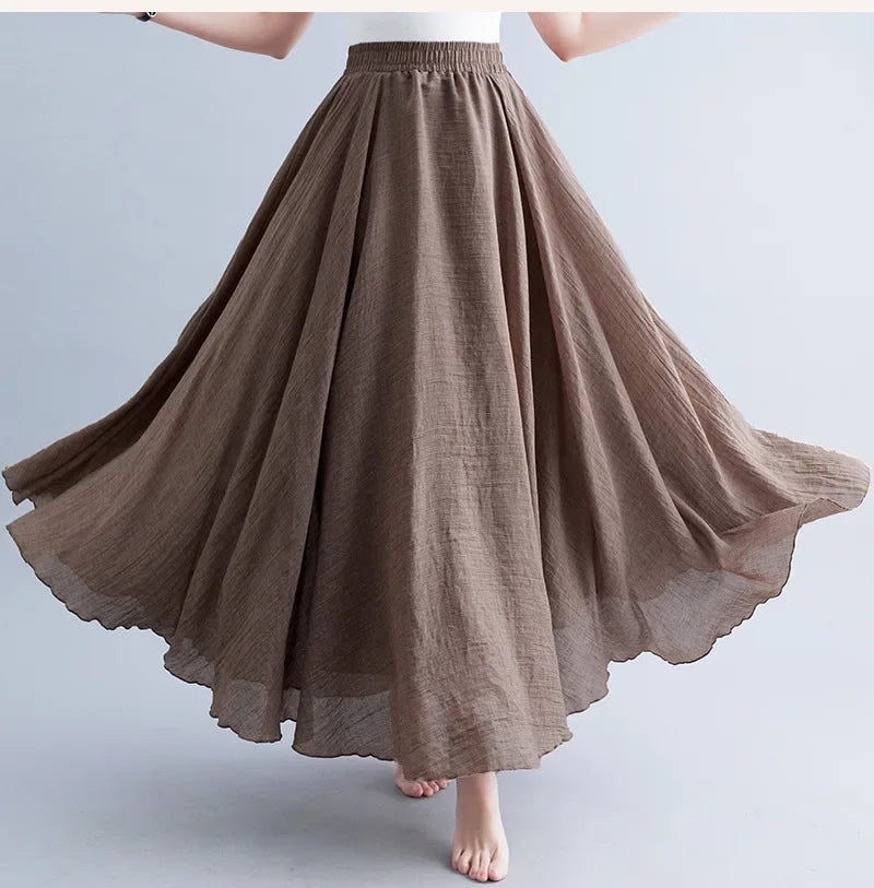 Fashion Cotton Linen Clothes Women Skirts Maxi Y2k Elegant Beach Saia Ropa Mujer Casual Vestido Boho Long Skirt Faldas Harajuku khaki