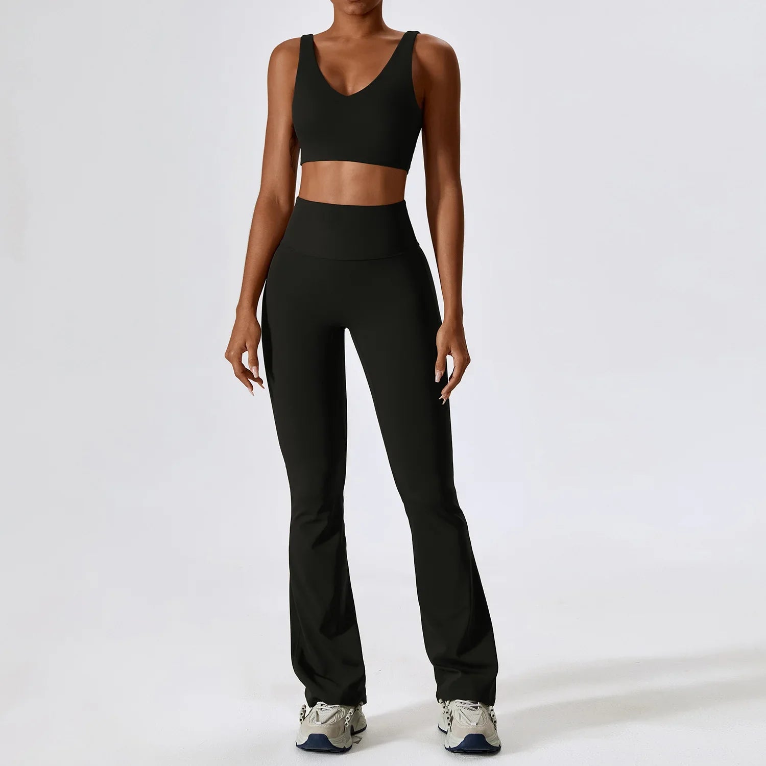 Yoga Set 2PCS Seamless Women Sportswear Workout Clothes Athletic Wear Gym Legging Fitness Bra Crop Top Long Sleeve Sports Suits Advanced Black Set-2 CHINA