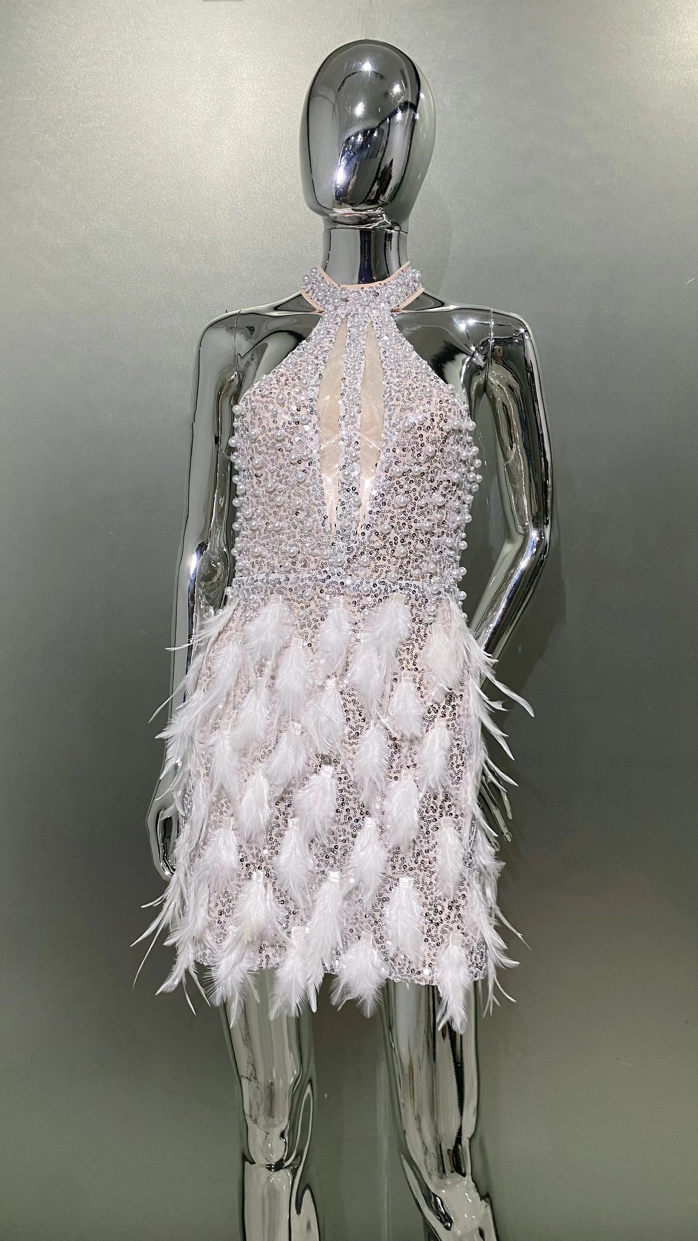 High Quality Gorgeous Feathers Beading High Slit Strapless Long Dress Woman Evening Dress Celebrity Birthday Party Outfit