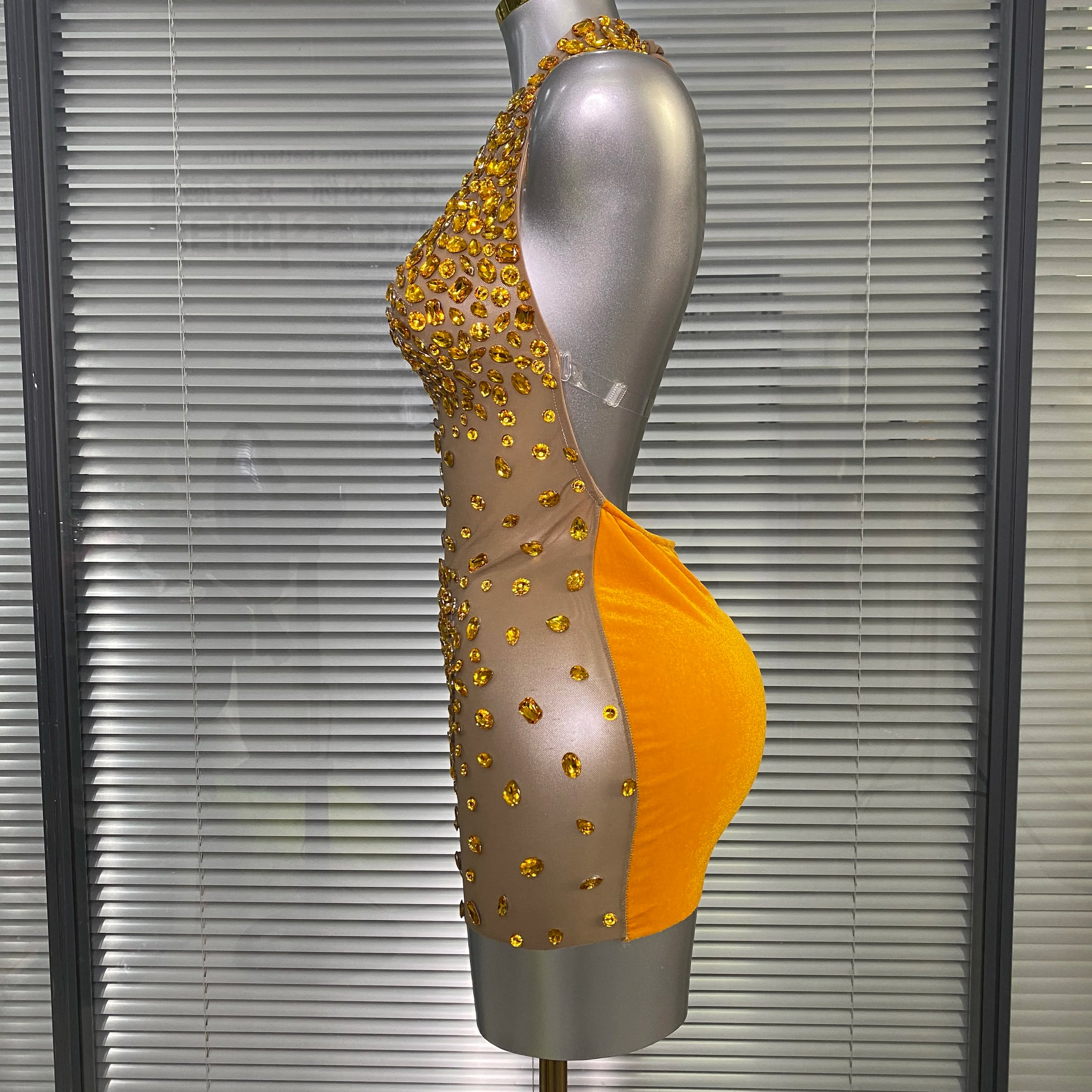 Celebrity New Women Sexy Transparent Mesh Backless Gold Black Costume Stage Dancer Singer Night Club Mini Party Dress