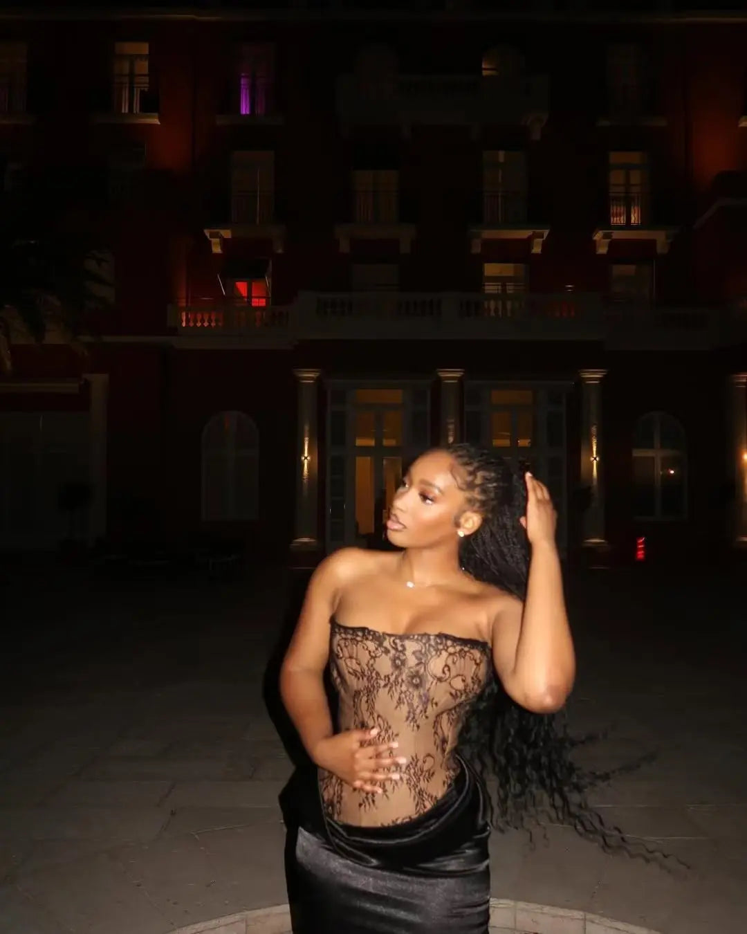 Black Color Women Sexy Lace Strapless Long Bandage Dress Celebrate Fashion Nightclub Party Birthday Outfit Style