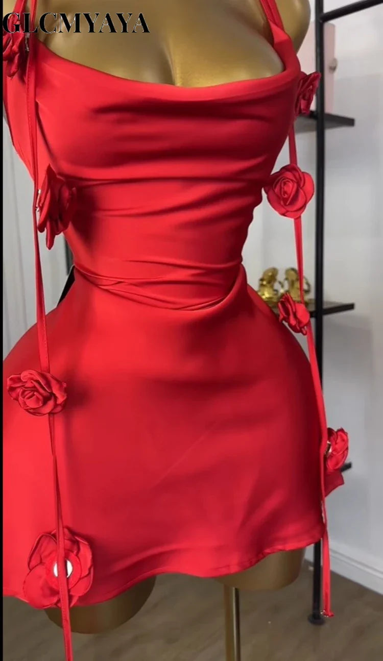 CM.YAYA Women Floral Applique Sleeveless Strap Midi A-line Dress 2025 Summer Holiday Birthday Sexy Club Party Evening Dresses