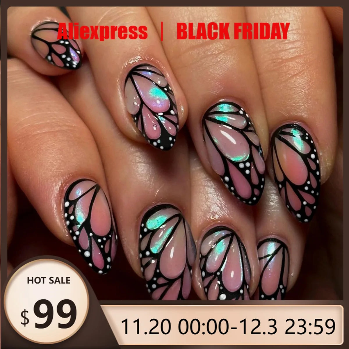 24pcs/Sets Color Pearl Powder Butterfly Press on Nails Short Almond Fake Nails Detachabe Tips Simple Wearable False Nail Set