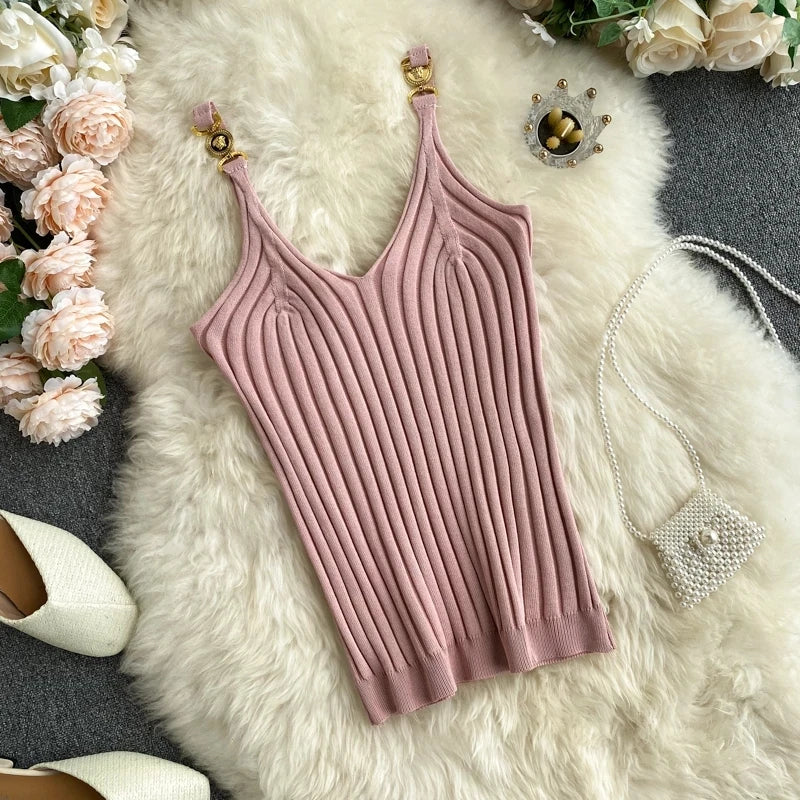 V-neck Halter Sexy Camisole Top 2022 Summer Women Sexy off-Shoulder Solid Color Sleeveless Camis Women's Clothing Tanks Tops