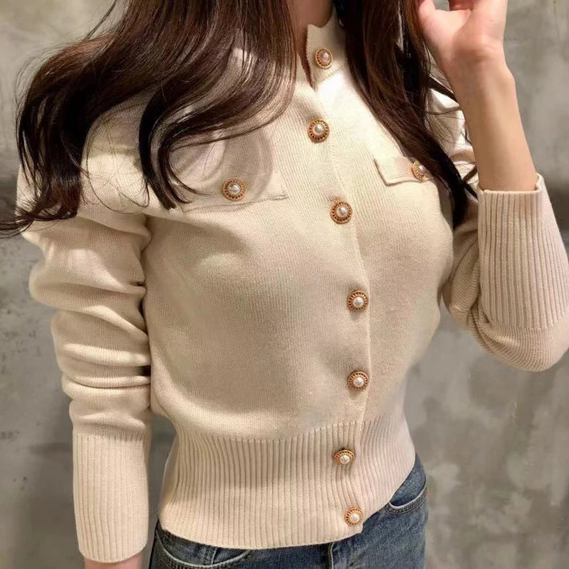 Autumn Long Sleeve Fashion Women Cardigans Sweater Knitted Coat Short Casual Single Breasted Korean Slim Chic Ladies Tops 17375