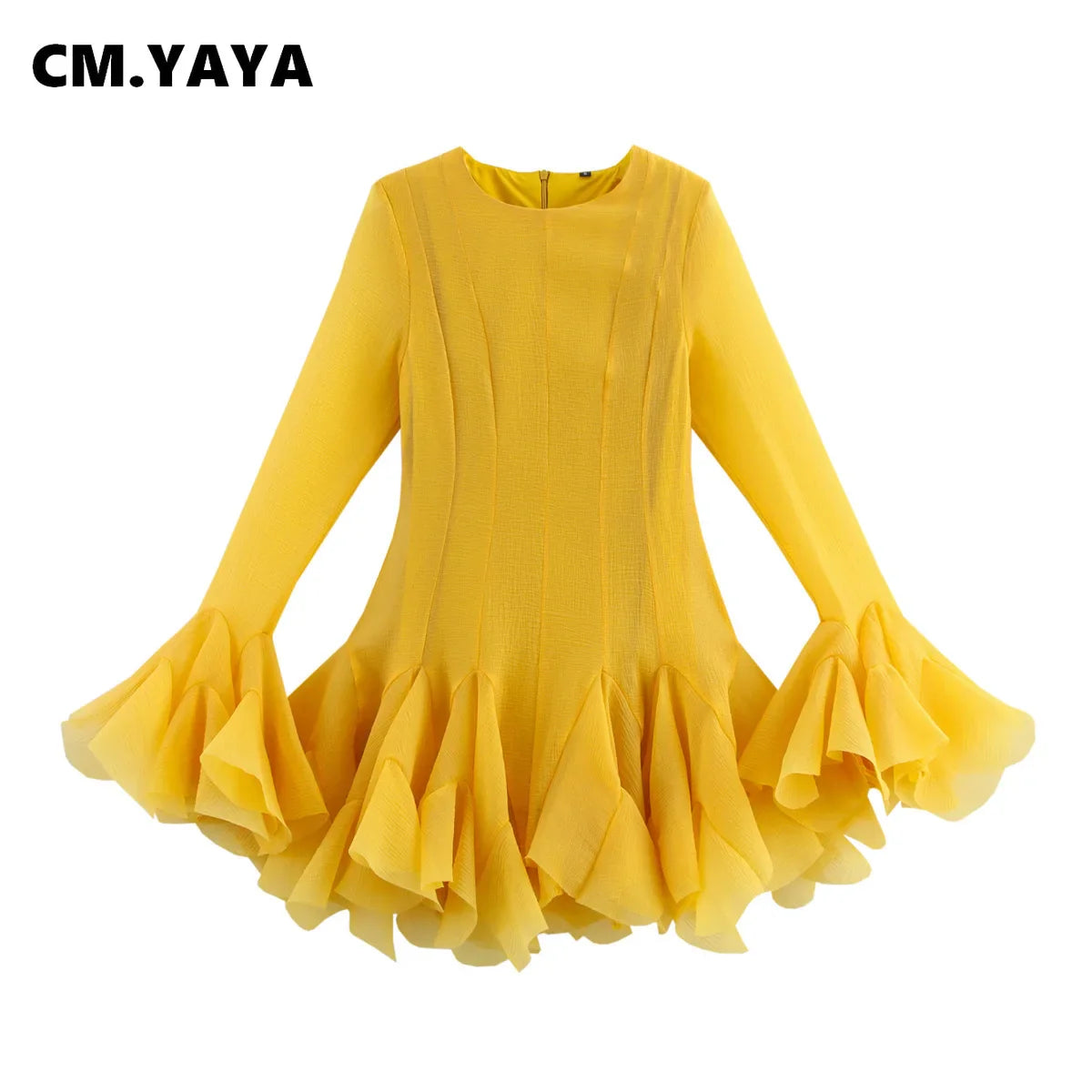 CM.YAYA Women flare long sleeve Printed Big Swing Ball Gown Dress 2025 Summer Holiday Night Club Party Vestidos Sexy Dresses