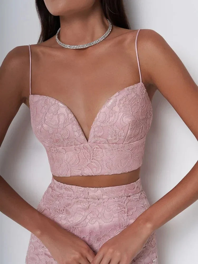 New Women Sexy V Neck Lace Feather Midi Skirt Bandage Set Celebrity Elegant Evening Club Cocktail Party Outfits