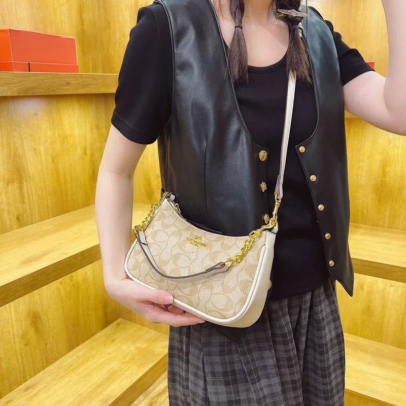 Luxury Signature Women Tote Bag Vintage Leather Crossbody Bag High End Shoulder Handbag