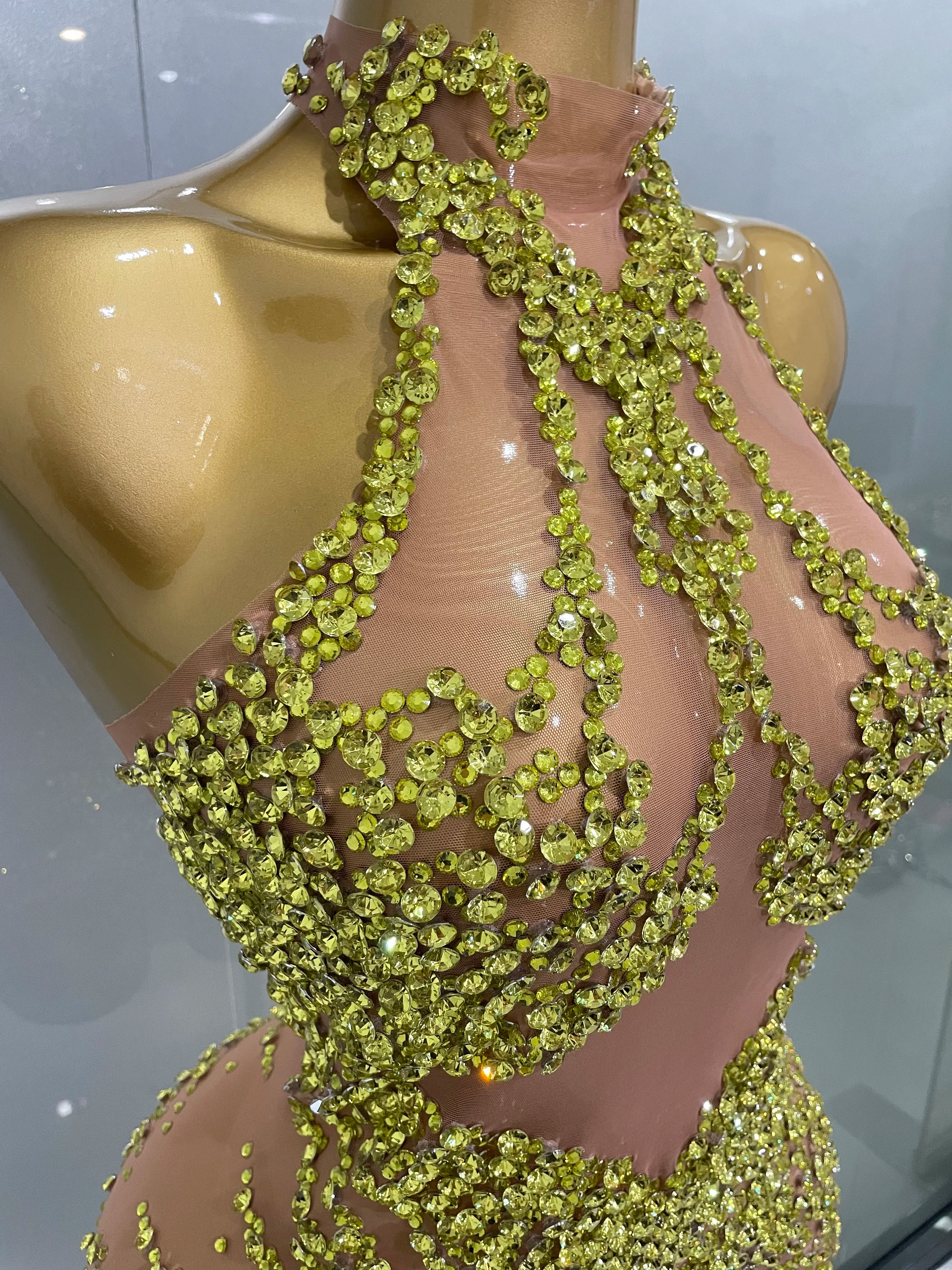 Luxury Sparkle Rhinestones Mesh Transparent Prom Dress 2025 New Women Sexy Birthday Celebrate Party Club Prom Outfit Bar Costume