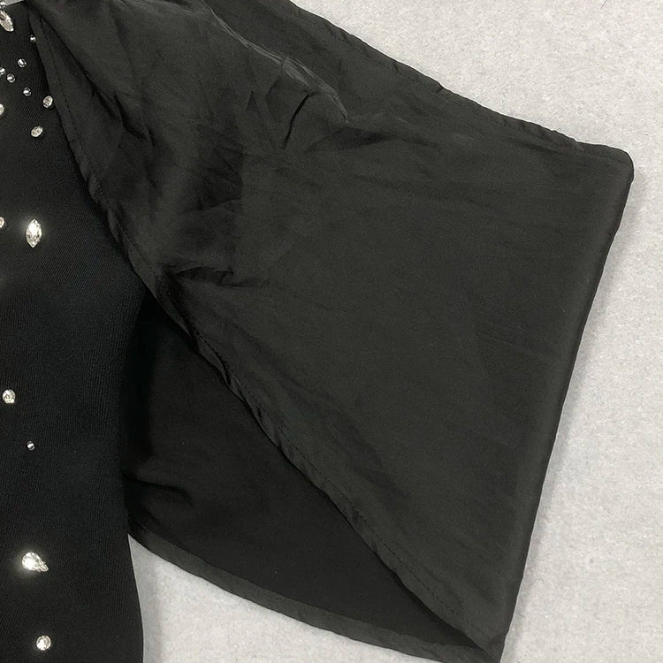 VC Eye-Catching Off-Shoulder V-Neck Hot Pink & Black Dress with Crystal Party Evening Gown