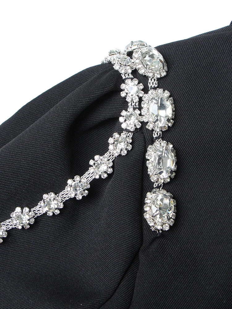 TWOTWINSTYLE Slimming Solid Blazers For Women Lapel Long Sleeve Patchwork Diamond Temperament Blazer Female Fashion Clothing New