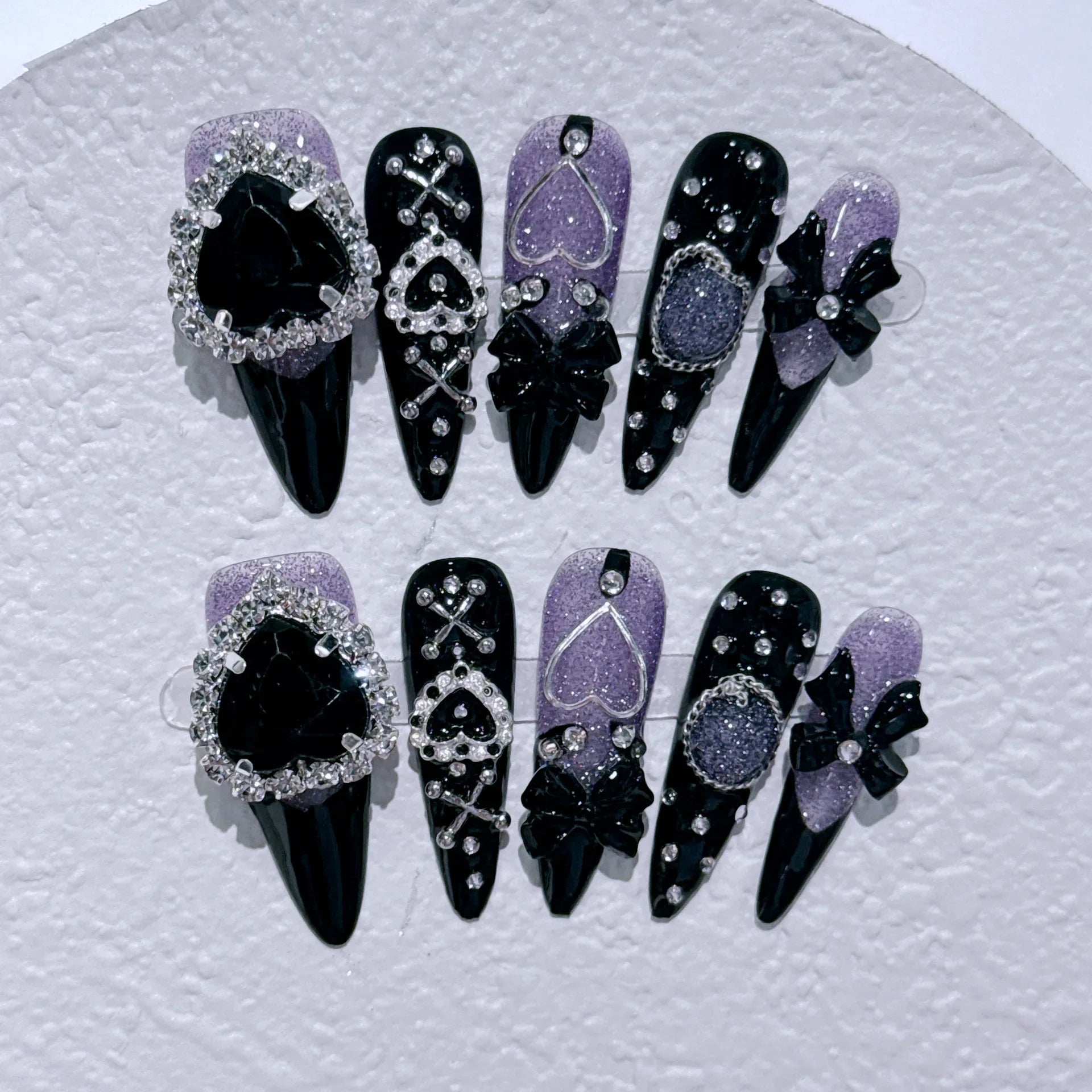 Lot de 10 faux ongles dorés faits main en forme d'amande, avec strass, couverture complète, style français, manucure, nail art