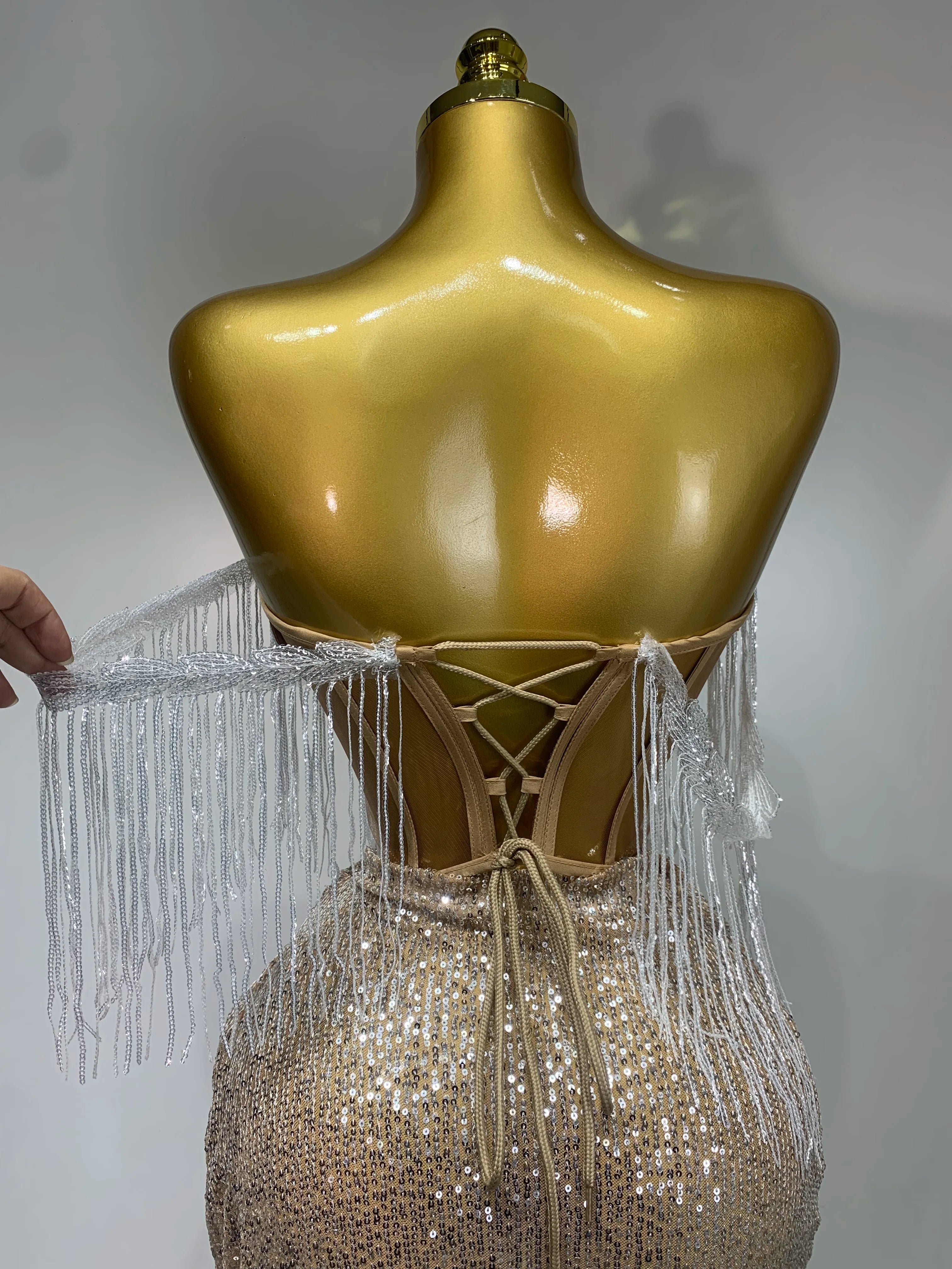 Women Sexy Singer Performan Costume Nightclub Girl Sparkly Sequin Tassel Two Piece Set 2025 Evening Party Luxury Birthday Outfit