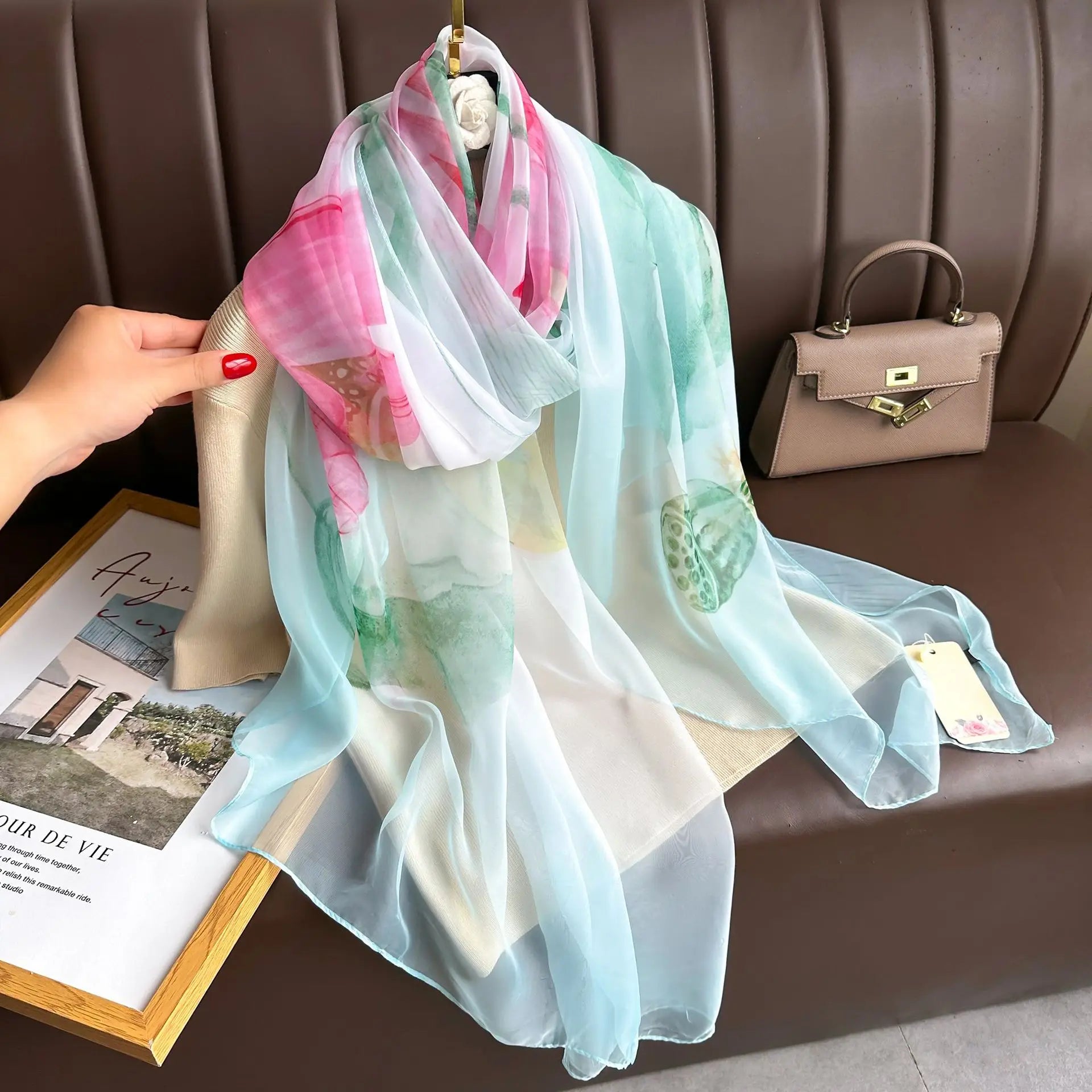 Silk Scarf Foulard Female Headbanda Luxury Hijab Women Soft Warm Pashmina Beach Scarves Echarpe Shawl Large Wrap Echarpe Bandana see chart 21