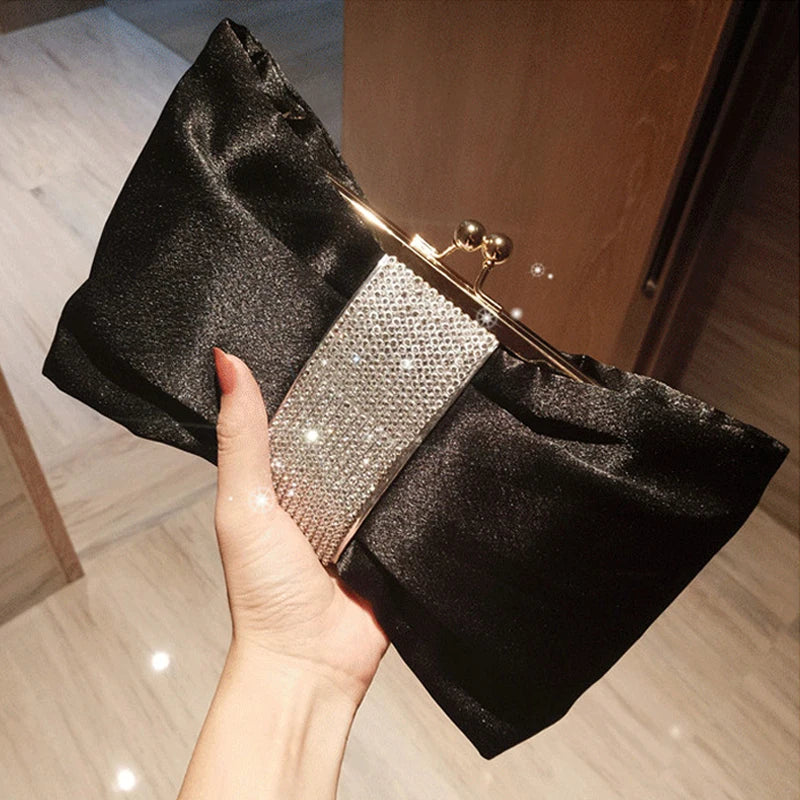 Woman Evening Bag Rhinestone Clutch Crystal Dinner Clutch Wallet Wedding Purse Party Banquet Black Butterfly Black