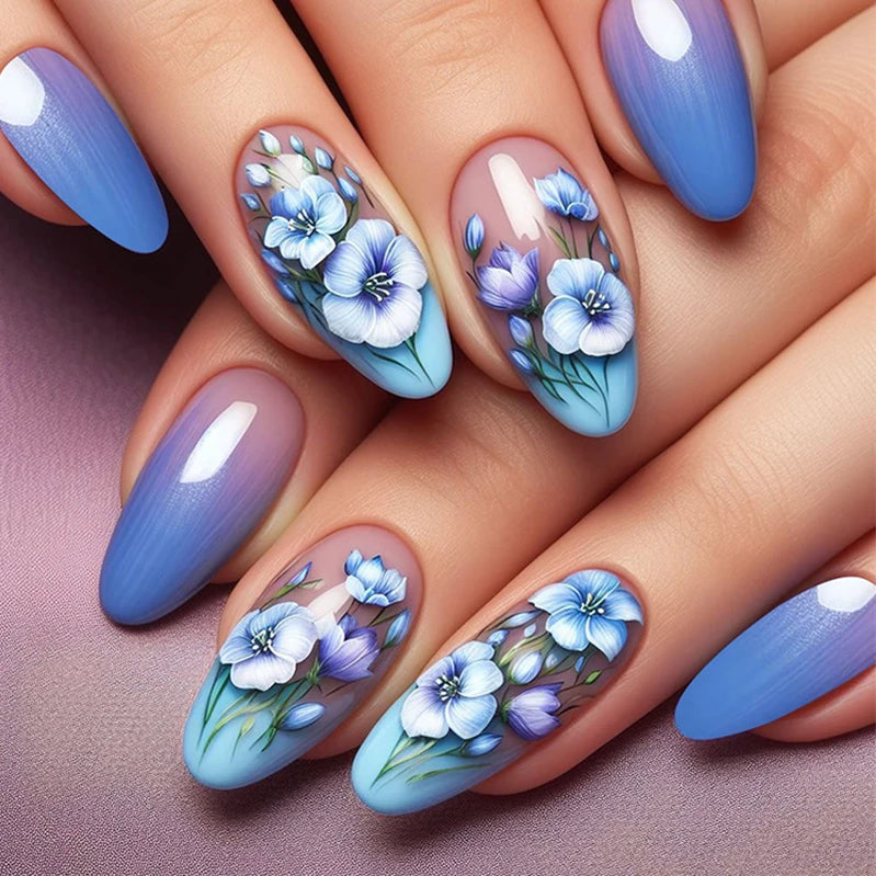 24pcs/set Meduim long fake nails for women peach flowers heart for Spring summer Square faux ongles press on false nail art tips