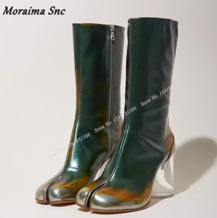 Solid Green Horse Hoof Heel Boots Strange Style Ankle Boots Shoes for Women Clear High Heel Fashion Zapatillas Mujerr clear