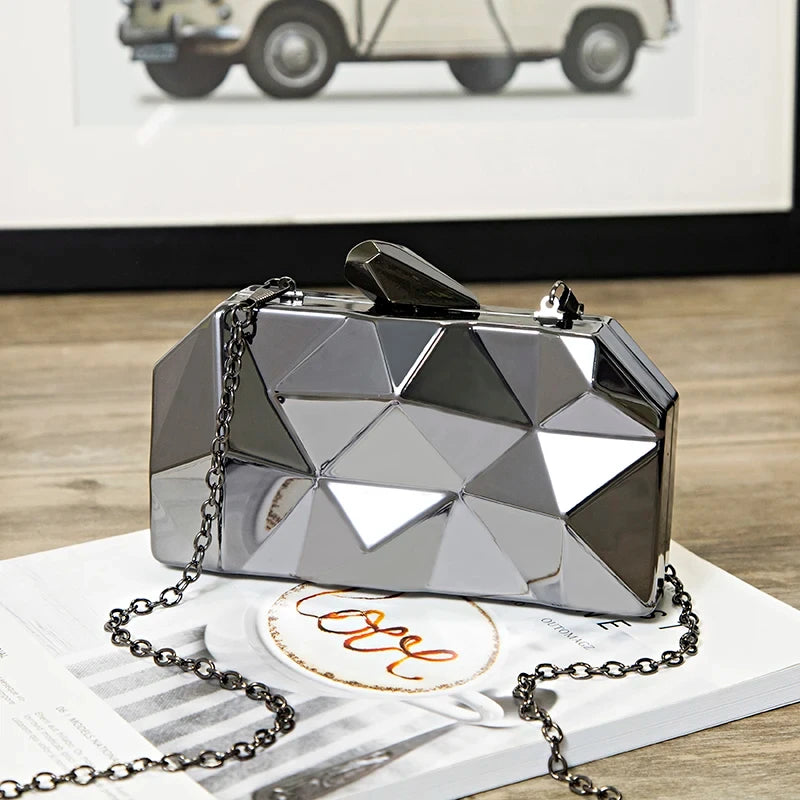 Gold Acrylic Box Geometric Evening Bag Clutch bags Elegent Chain Women Handbag For Party Shoulder Bag For Wedding/Dating/Party Gray