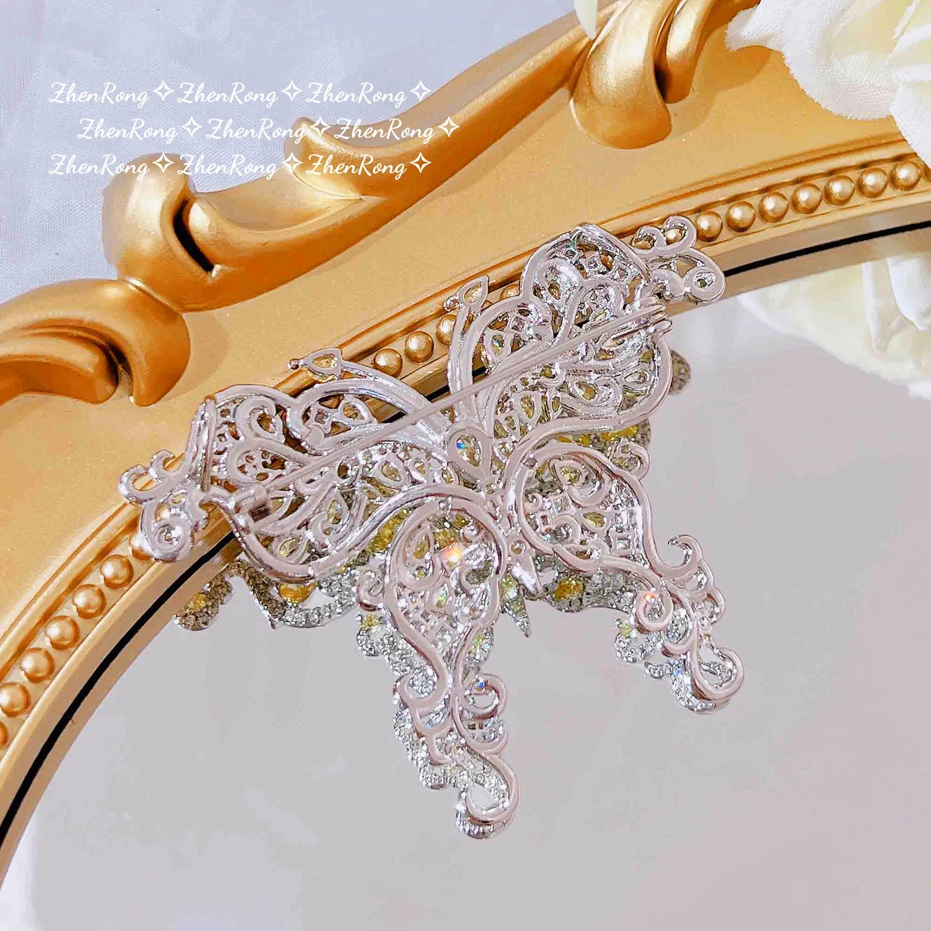 Luxury Statement Butterfly Brooch Pendant Necklaces Choker For Women Yellow Crystal Zircon Necklace Chain Exquisite Jewelry