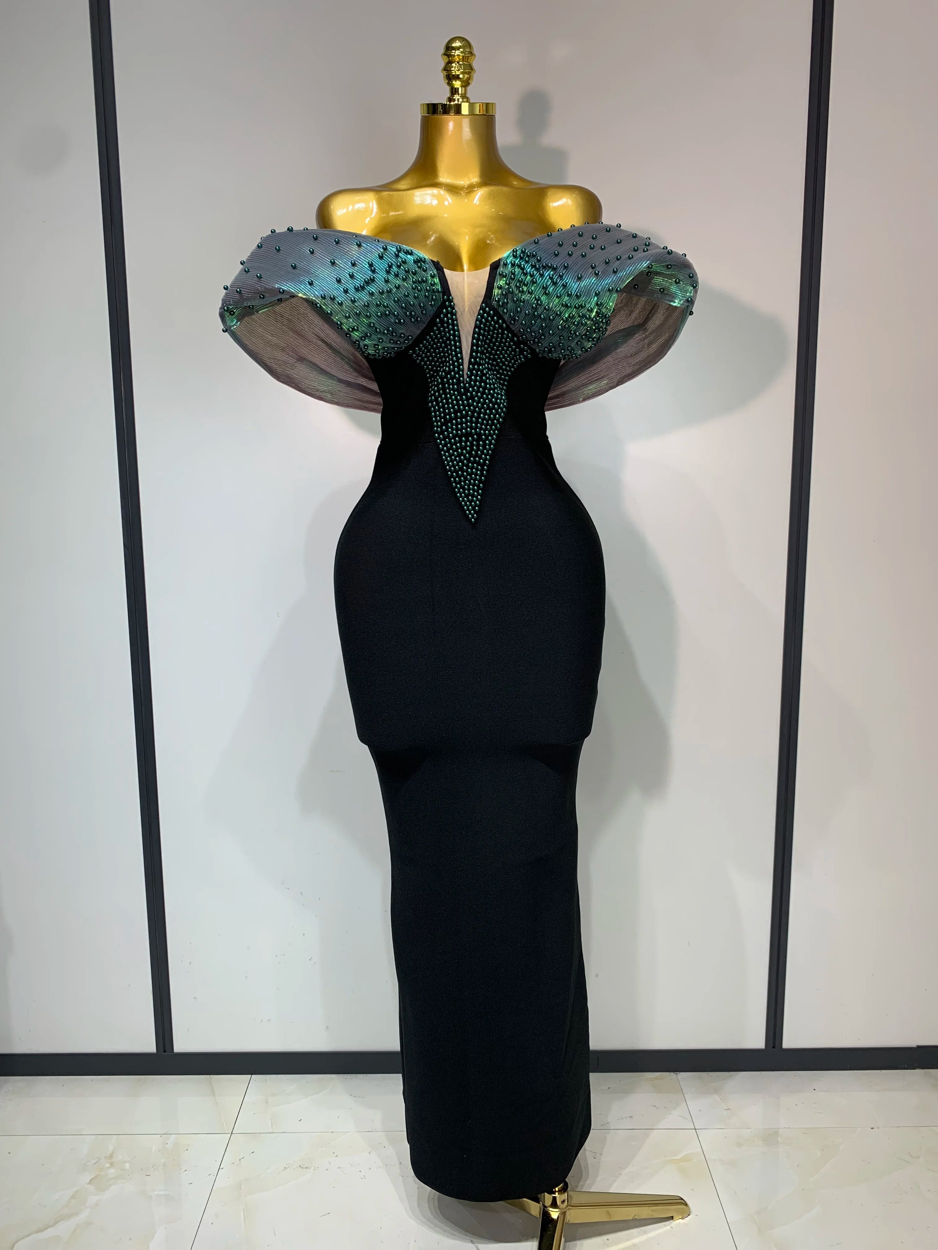 Women Celebrity Sexy Off Shoulder Beading Bodycon Maxi Long Bandage Dress 2025 Elegant Evening Club Party Luxury Birthday Outfit