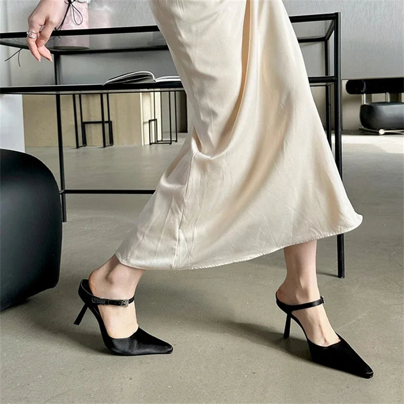 Eilyken Design High Heels Woman Pumps Buckle Strap Mules Slippers Sexy Pointed Toe Wedding Banquet Female Shoes