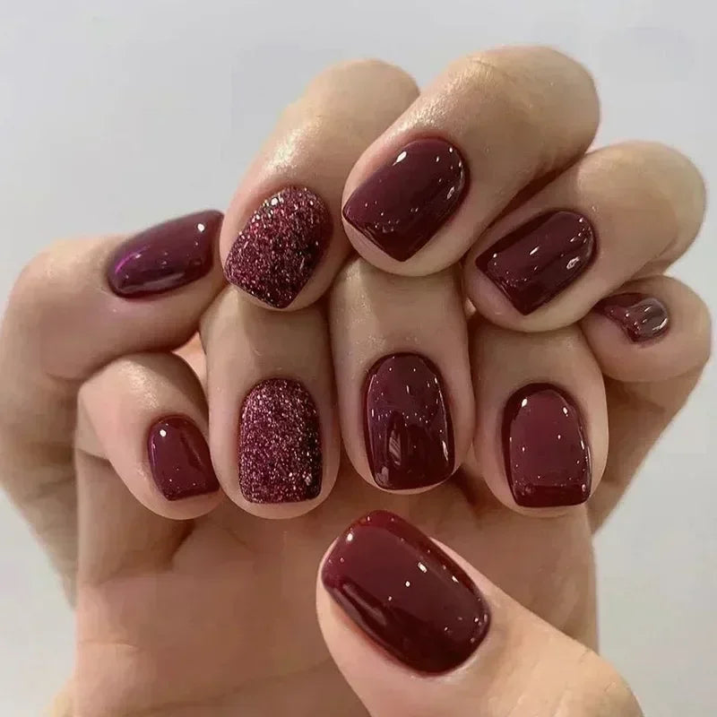 24Pcs Fashion Fake Nails Press on Short Square Head False Nail Art Black Starlit Sky Design Artifical Full Cover Nail Tips
