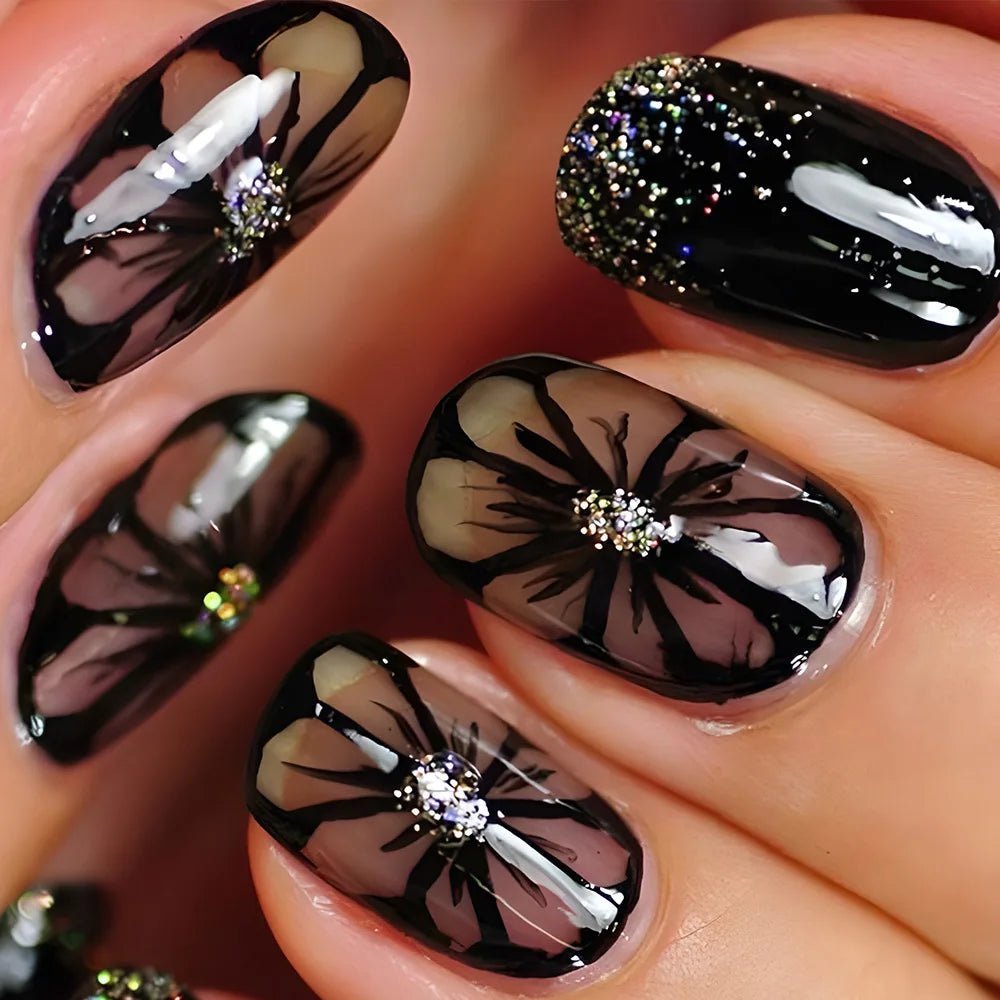 24pcs Mid-length French False Nails Leopard Print Gradient Design Fake Nail Ballet Datachable Press on Nails Finished Manicure