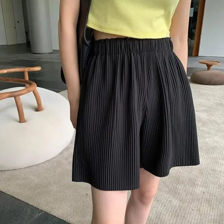 CM.YAYA Pleated Solid Women Set Long Sleeve Shirts and Straight Wide Leg Pants Suits Tracksuit Two Piece Set Fitness Outfits