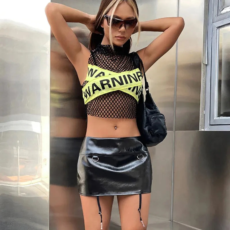 Spring new women's clothing broken hollow fashion color contrast letters small vest top