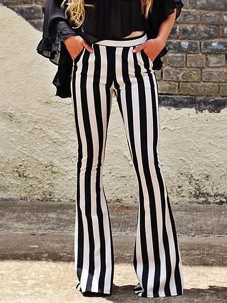 New Yoga Pants Sexy Leggings Black White Striped Printed Casual Wide Leg Trousers Female Streetwear Elastic Elegant Bottom Stripe
