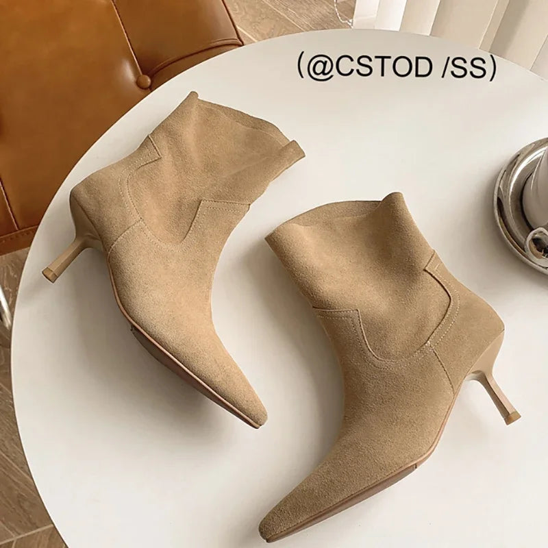 Autumn Ankle Boots For Women Fashion Slip On Short Boots Female Luxury Heel Women's Winter Footwear khaki