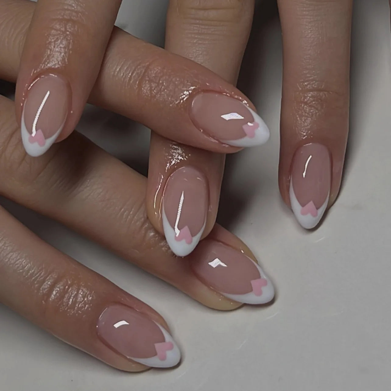 24pcs Short Almond Press on Nails Bohemia Bow Print Sweet Pink False Nail Tips Wearable Reusable Summer Simple French Fake Nails
