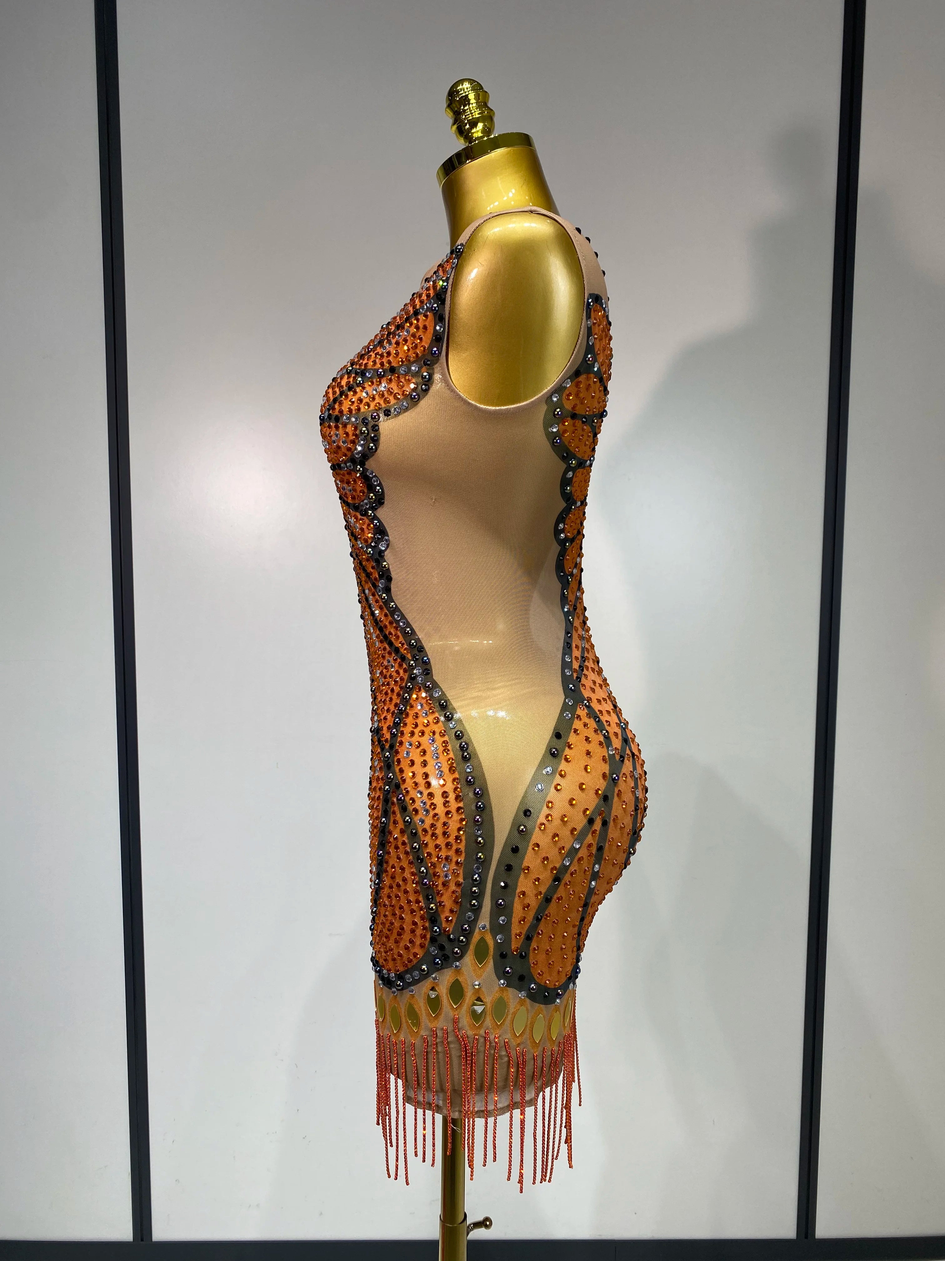 Sparkly Rhinestones Mesh Short Dress 2025 Sexy Sleeveless Luxury Birthday Evening Party Gown Performance Singer Stage Outfit