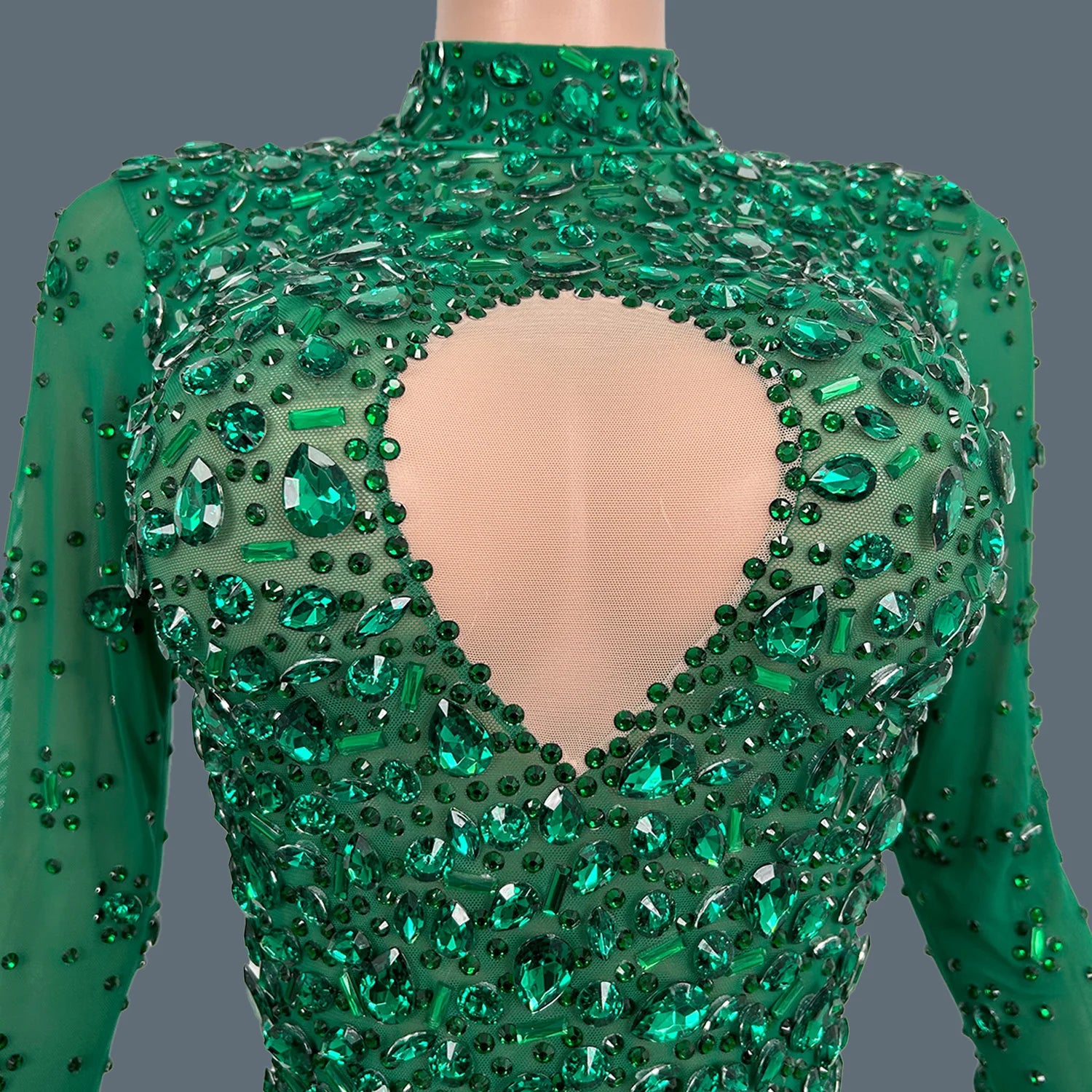 Sparkly Rhinestone See Through Mesh Tight Fitting Jumpsuit Women Night Party Outfit Female Singer Stage Performance Wear Cuican