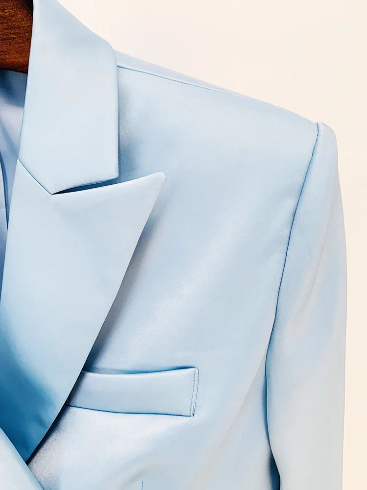 HIGH STREET Newest Fashion Designer Runway Suit Set Women's Satin Crop Blazer Jacket Belted Shorts Set 2pcs