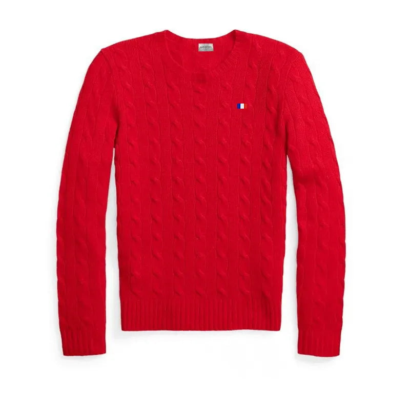 Brand Women's Clothing 2022 Early Loose O-Neck Knitted Sweater Cable Knitted Sweater 100% Cotton RL8519 Red