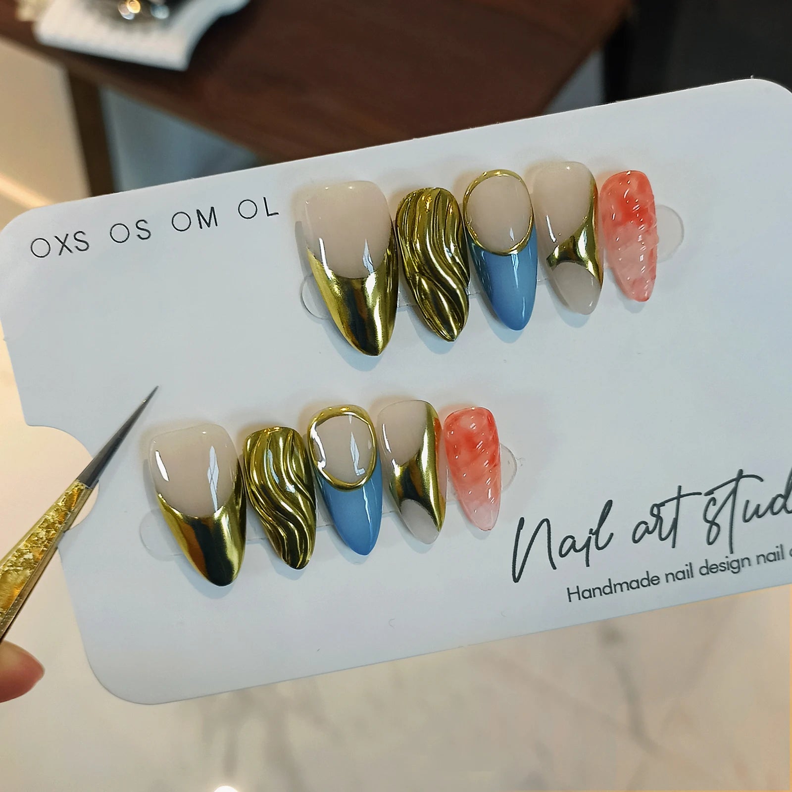 10Pcs Medium Almond Orange Yellow Nail Set Wearing French Pearl Floral Sweet Cool Manicure Artificial Finished Glossy Fake Nails