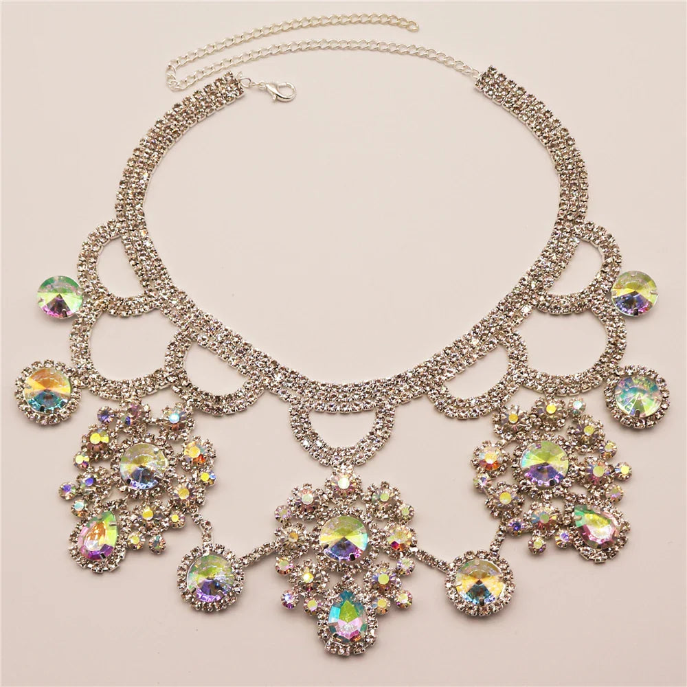 Fashion Brand Rhinestone Multicolored Bohemian Good Quality Round Pendant Chunky Collar Women Choker Statement Necklace Jewelry