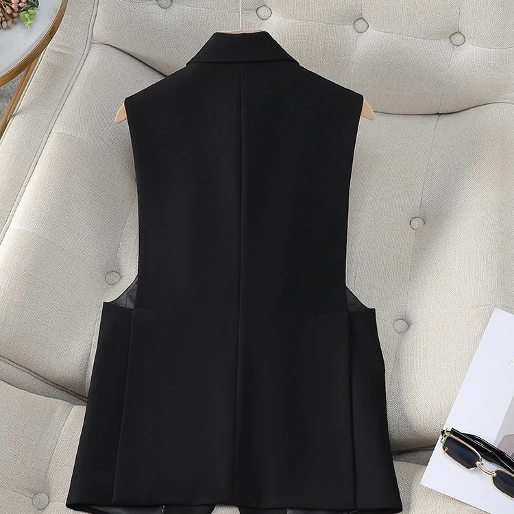 Fashion Women Formal Blazer Vest Ladies Khaki Black Coffee Slim Sleeveless Jacket Coat For Business Work Wear