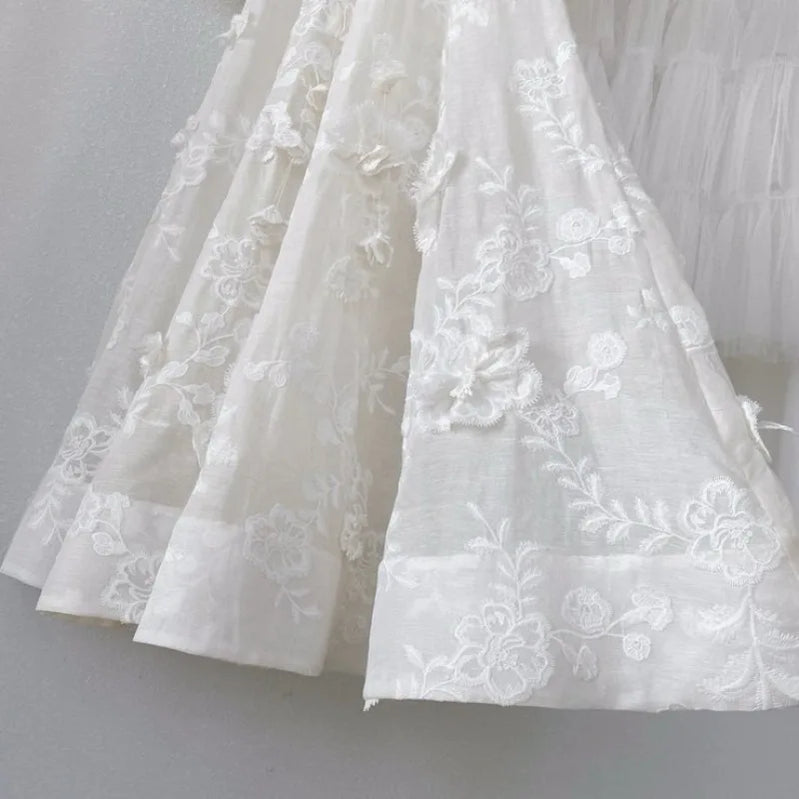 Women Dresses Party Holiday Luxury Top Qaulity 3-piece White O-neck Half Sleeve A-line Long Dress with Belt Australian Designer