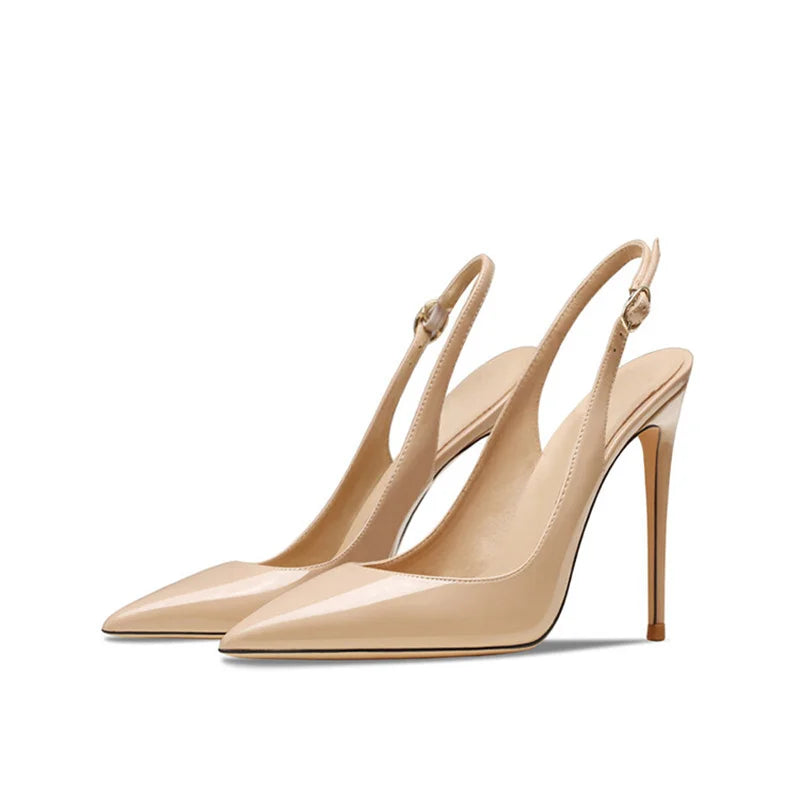 Office Lady Shoes For Women Slingback Pointed Toe Stilito Heel Wedding Shoes Women Heels Sandals Patent Leather Ladies Shoes