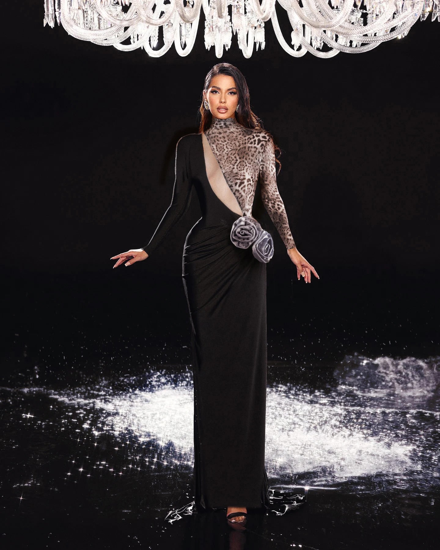 Women Fashion Long Sleeve Keyholes Florals Bodycon Long Maxi Dress Cotton Celebrate Evening Party Red Carpet Outfit