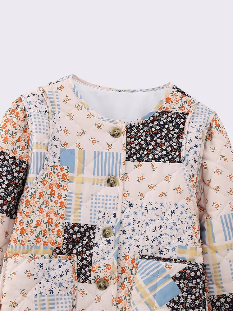 Willshela Women Fashion With Pockets Printed Single Breasted Jackets Vintage O-Neck Long Sleeves Female Chic Lady Outfits