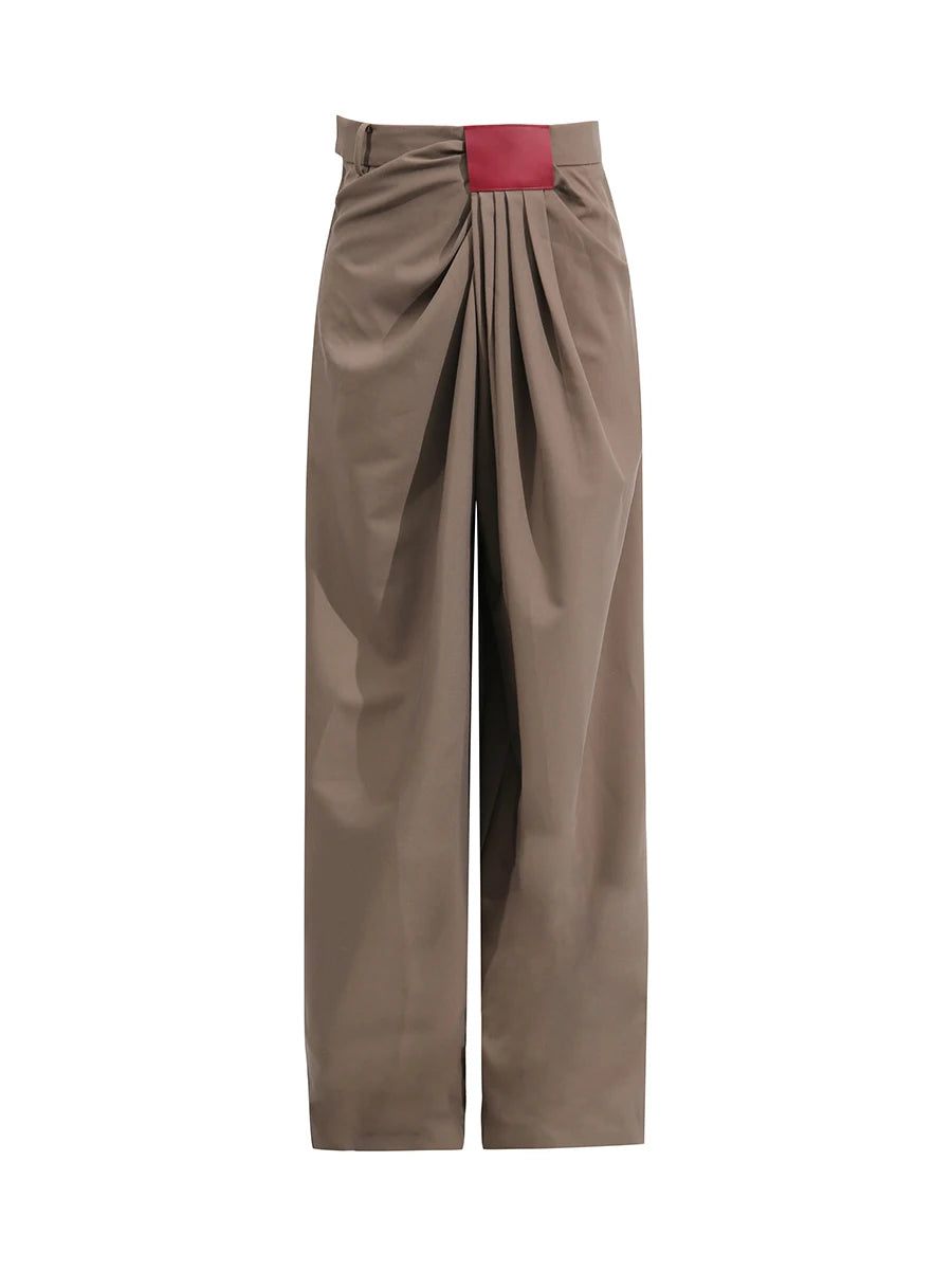 TWOTWINSTYLE Fashion Casual Two Piece Sets for Women Lapel Long Sleeves Patchwork Zipper Top High Waist Wide Leg Pant Set Female