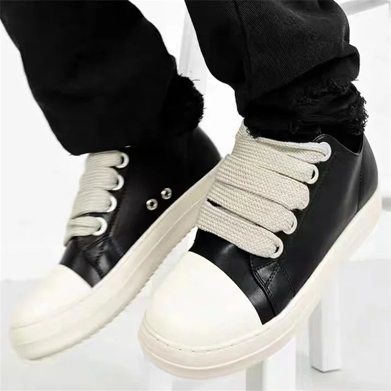 Men's Women Platform Sneakers Black Leather Zipper Lace Up Casual Shoes Thick Bottom Sneakers Large Size Chaussure Femme 2025