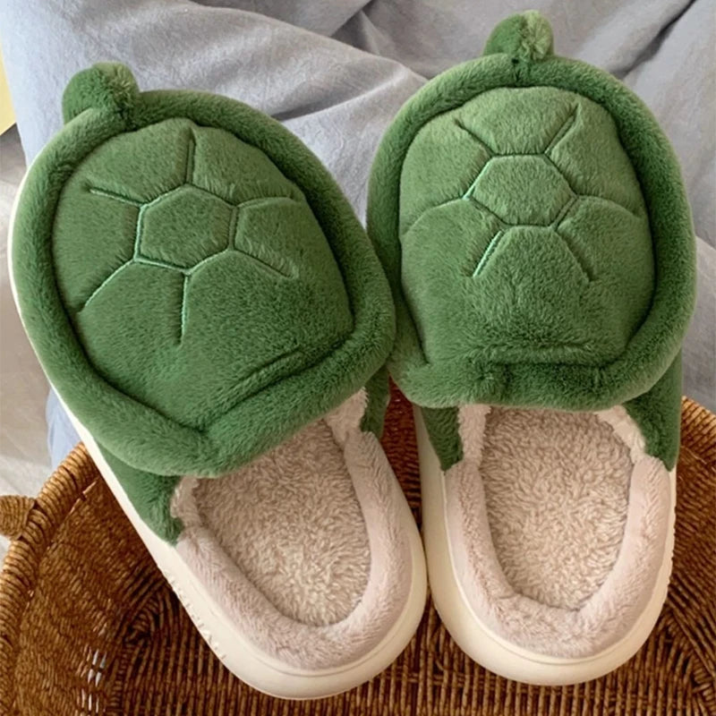 Cute Crocodiles Single Band Winter Women Slipper Soft Heel Platform Fur Warm Indoor Comfortable Home Fluffy Home Slippers Green-2